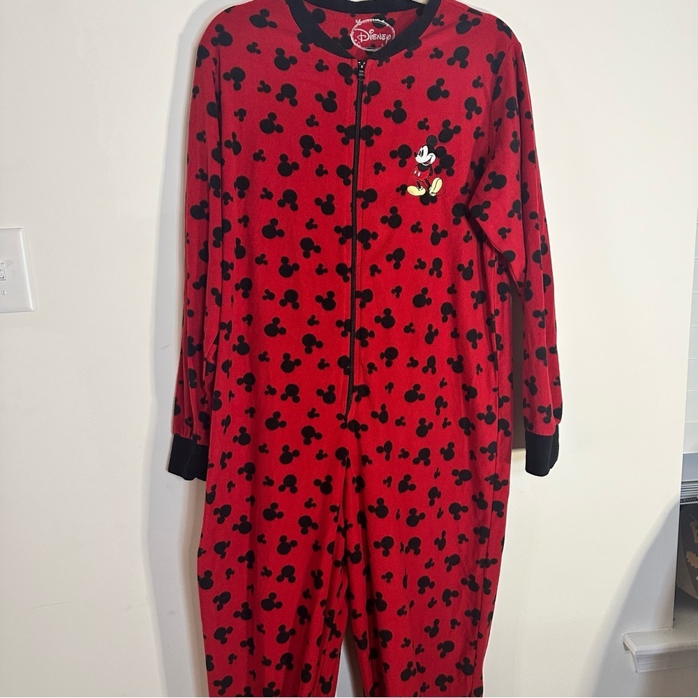 Disney Mickey‎ Mouse Red Fleece Footed Onesie Pajamas L (12–14)
